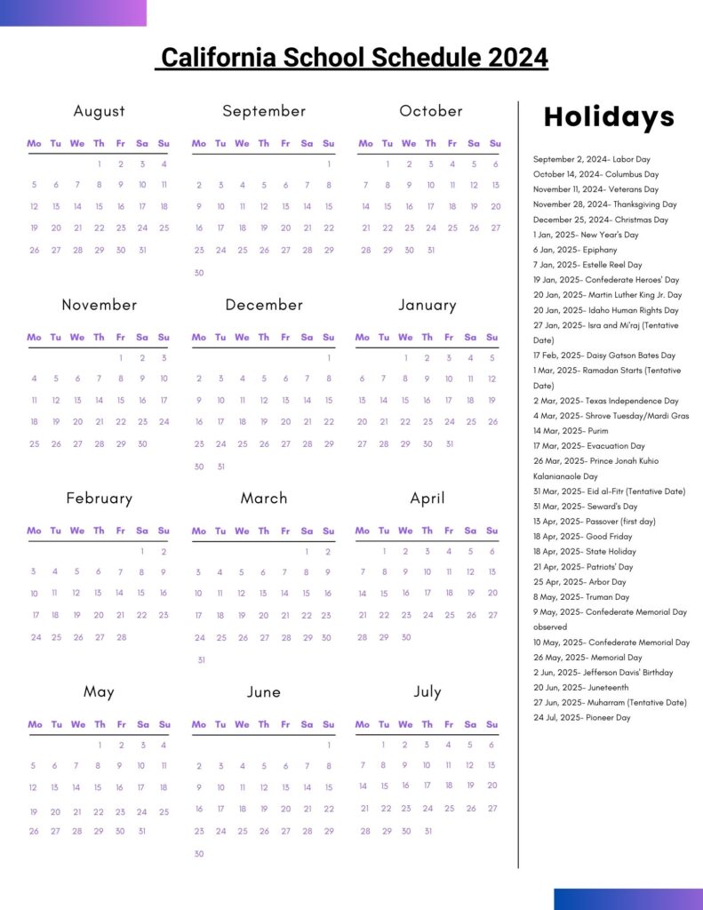 California School Schedule 2024