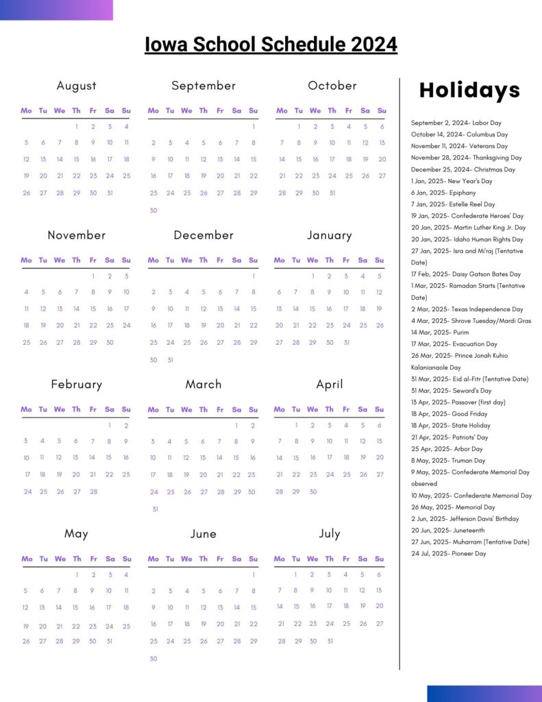 Iowa School Schedule 2024