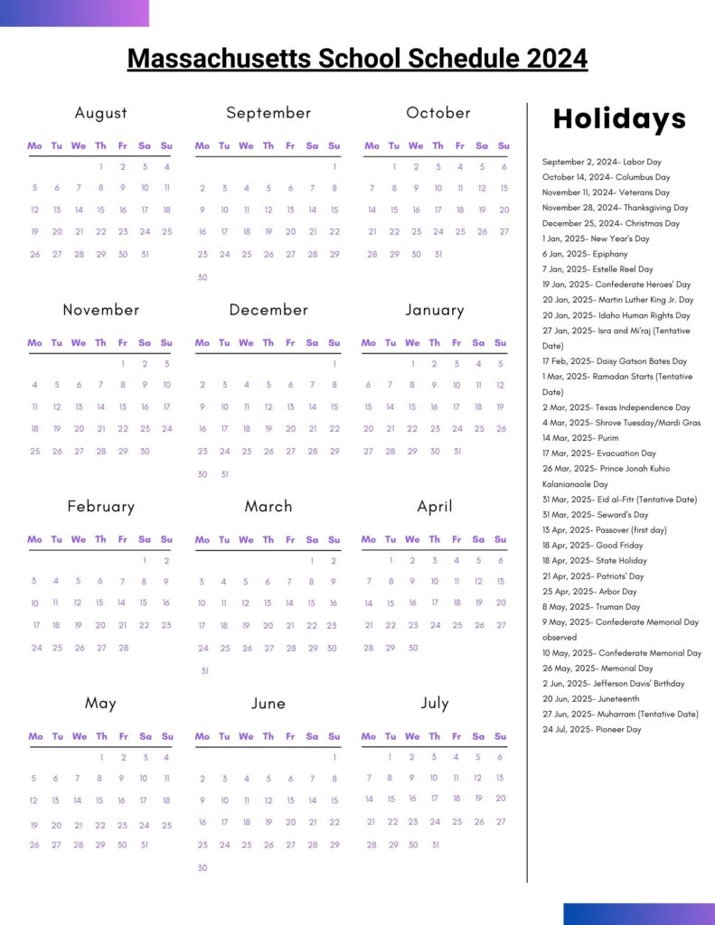 Massachusetts School Schedule 2024