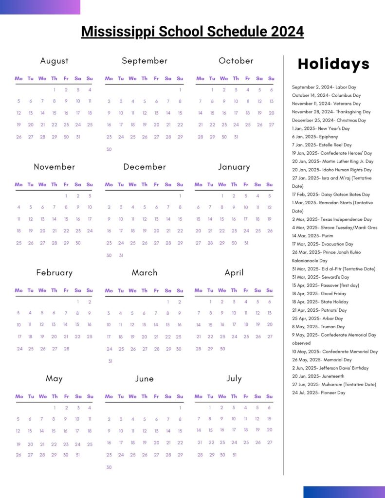 Mississippi School Schedule 2024