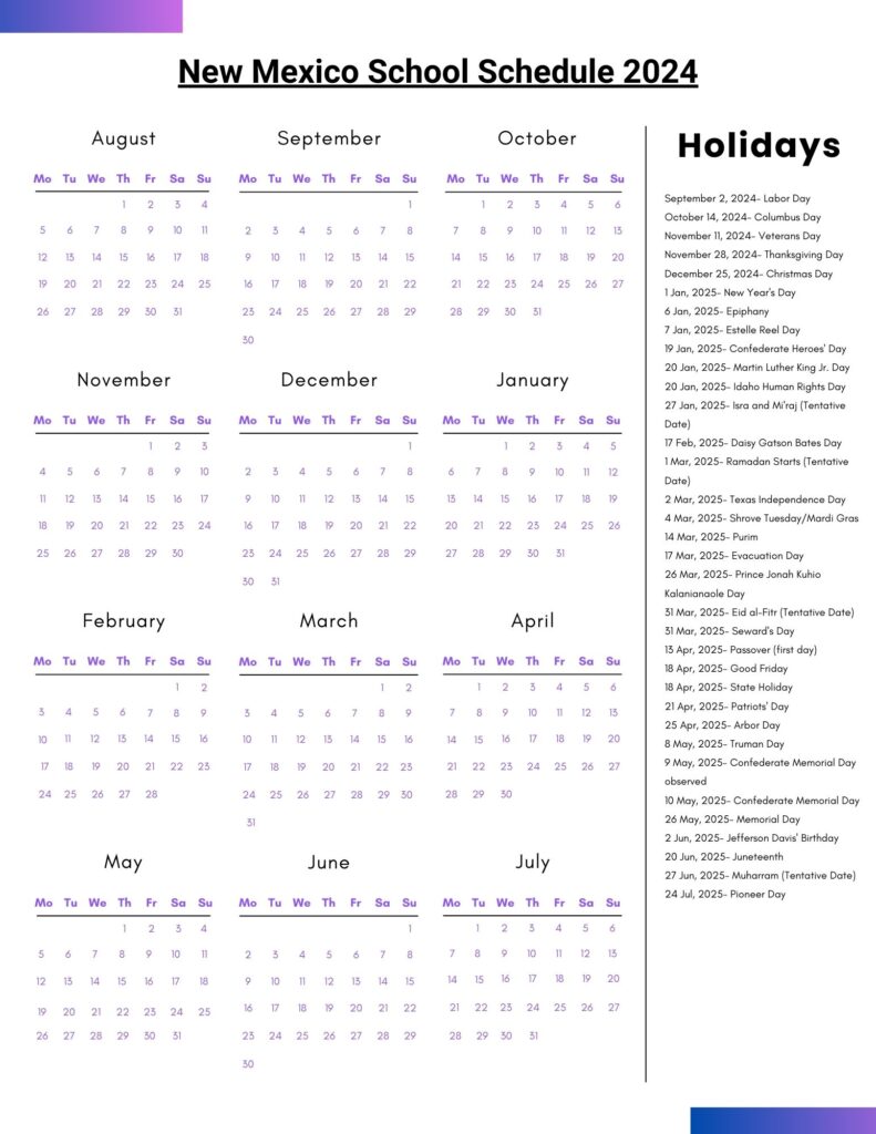 New Mexico School Schedule 2024